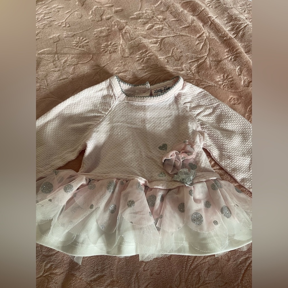 2 for 10$ ❤️ | Little Lass | 12M | Pink Baby Dress with Silver Trim
